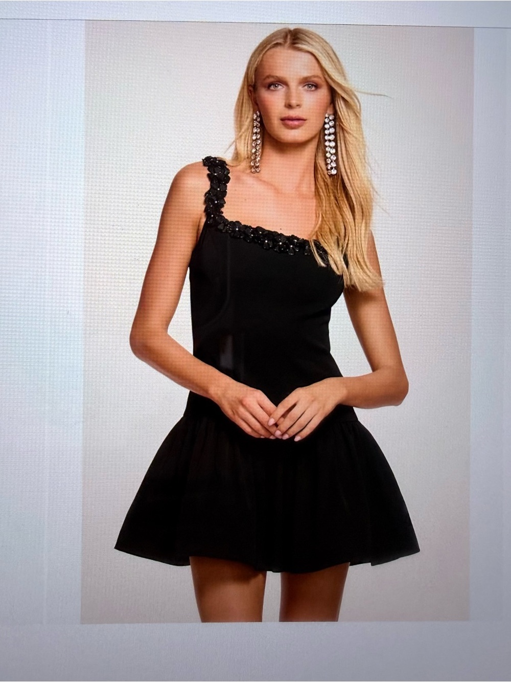 Ramy Brook Lenna Black Mini Dress with Floral sequence embellished Neckline